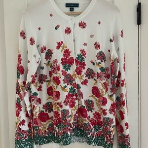 Karen Scott Women’s White Pink Floral Cardigan Long Sleeve Size Medium